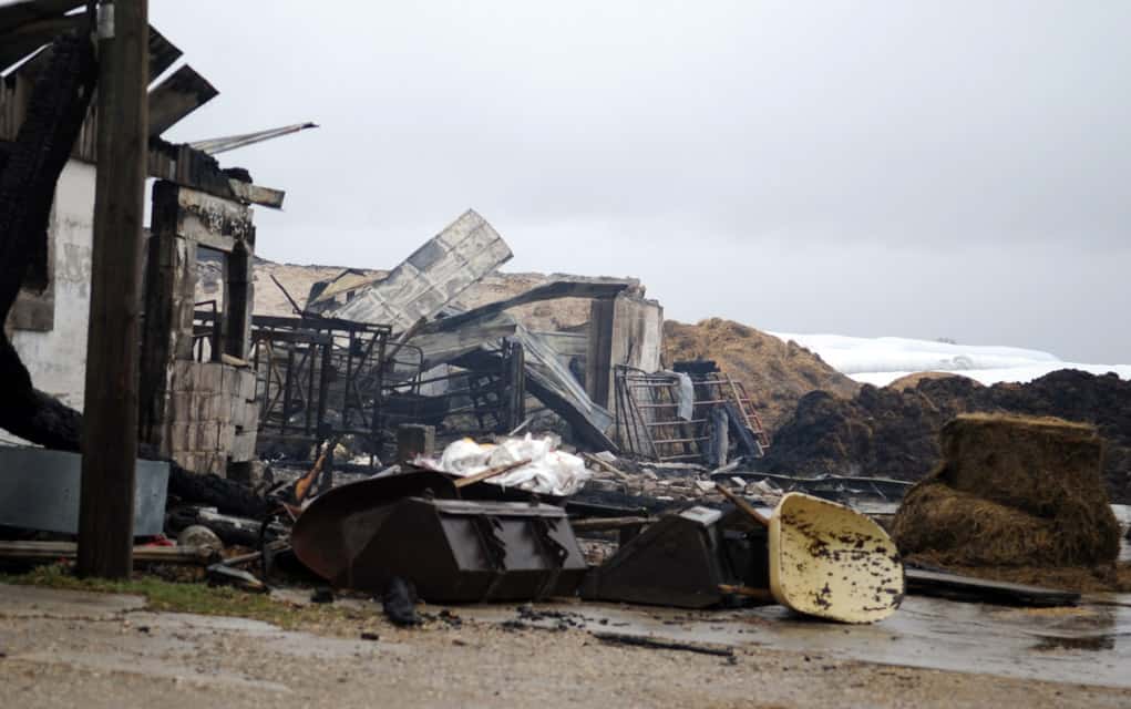 A barn at 1025 Maryhill Rd. went up in flames on Saturday night. More than 50 firefighters from four Woolwich stations were on the scene. The fire caused $500,000 in damage, and resulted in the loss of 45 cows.[Liz Bevan / The Observer]
