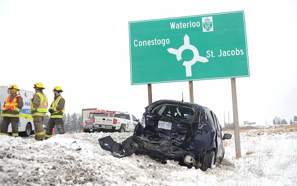 Weather, collision snarl traffic near roundabout