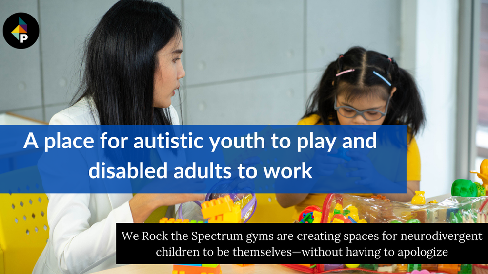 color photograph of a neurodivergent Asian youth sitting at a table with an Asian care worker. they play together with a spre