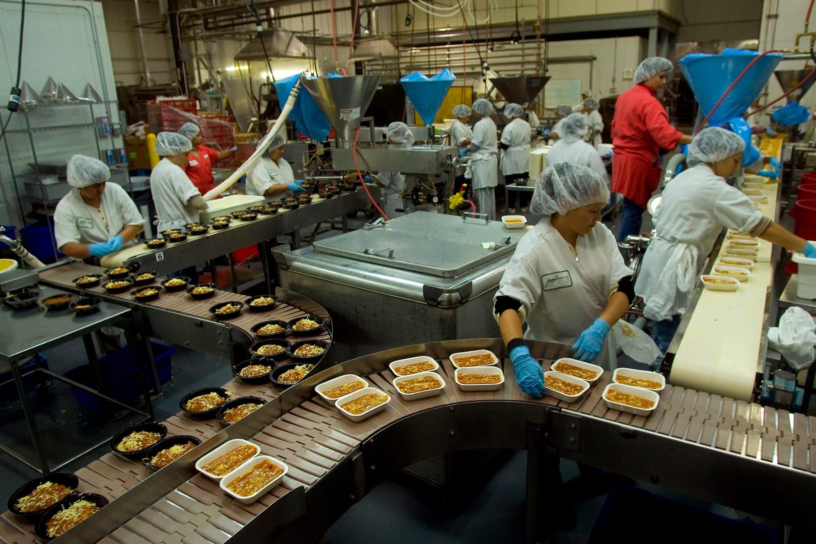 color photograph of a food production line factory