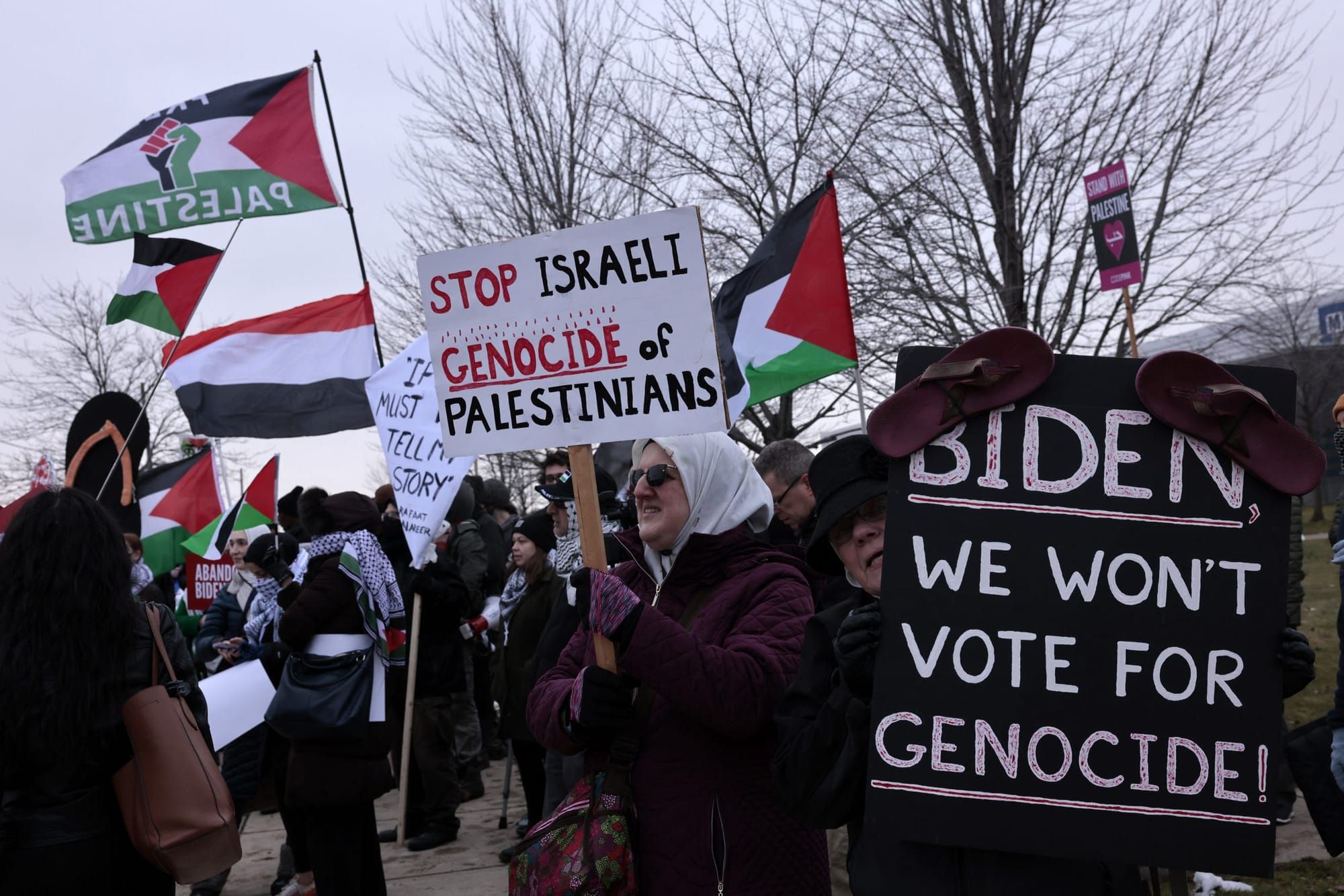 color photograph of an outdoor protest in support of Palestine