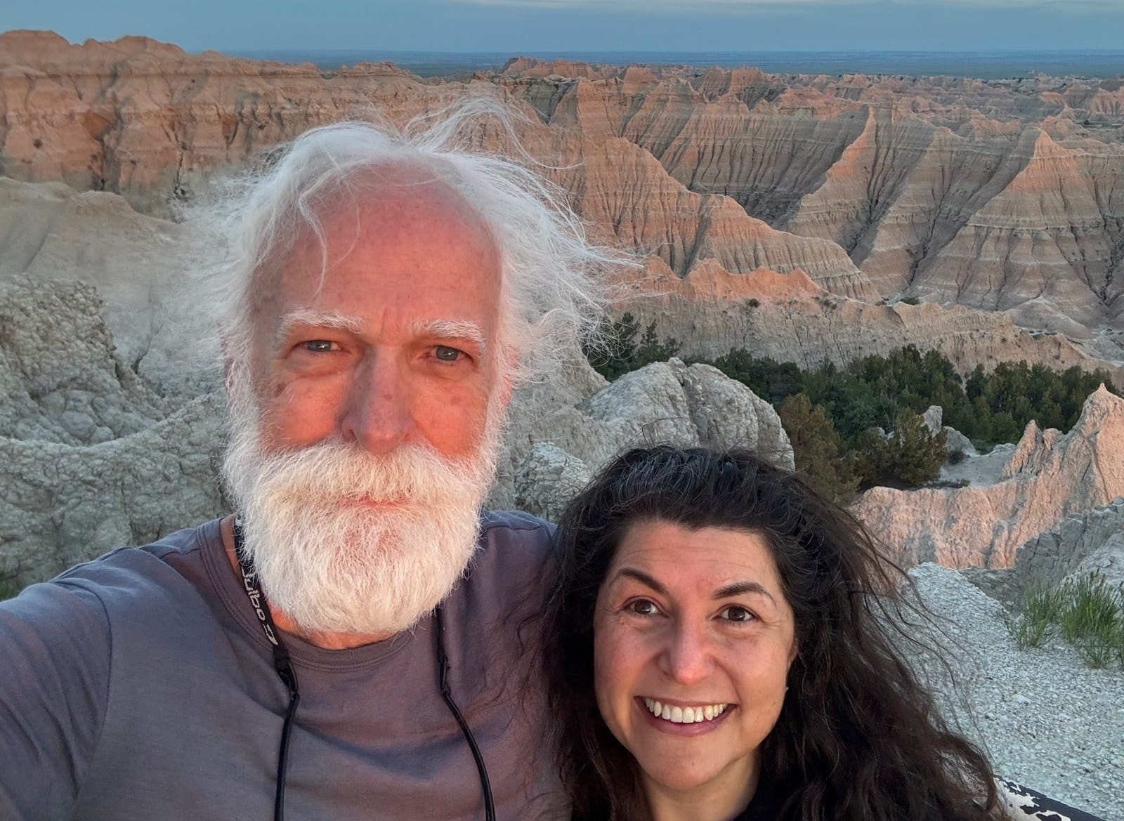 Phil and Rachelle together in the Badlands in warm evening light