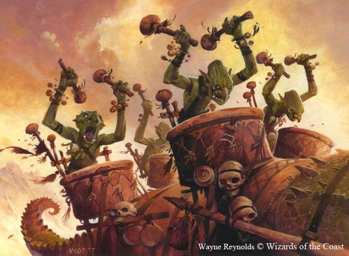 Artwork for the Goblin War Drums card by Wayne Reynolds