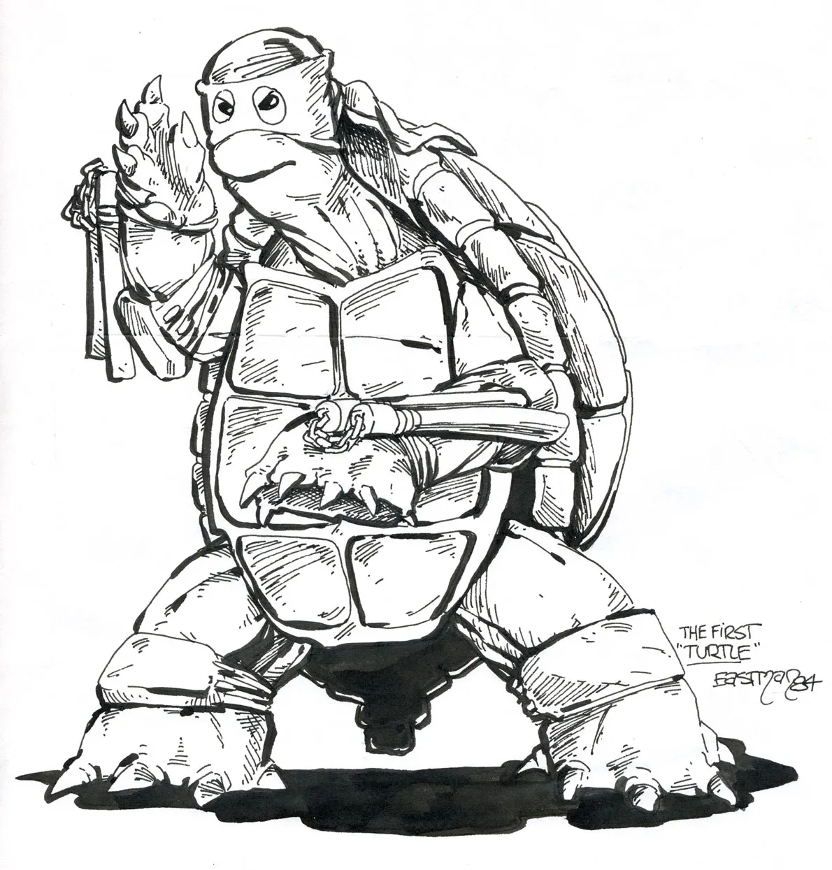 La primera Tortuga Ninja, dibujada por Kevin Eastman en 1984