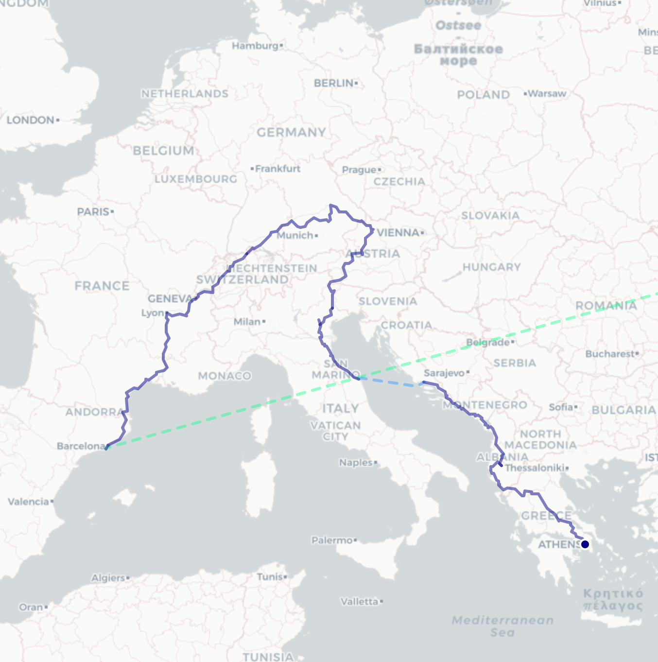Southeast Asia bicycle journey route map