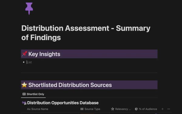 Screenshot of Notion page called "Distribution Assessment - Summary of Findings"