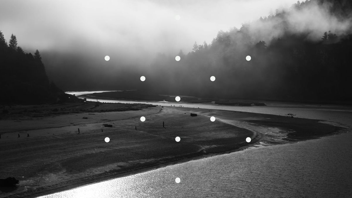 Black and white photo of a river in Mendocino.