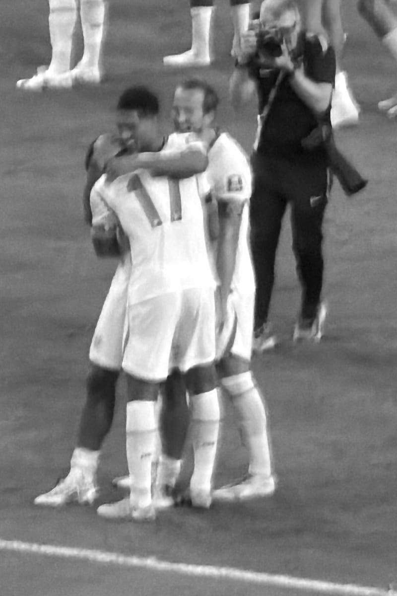 Photo of players on the field fromthe England-Norway World Cup quarterfinals