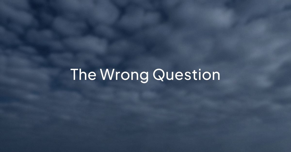 A wide bank of altocumulus cloud, with the words The Wrong Question