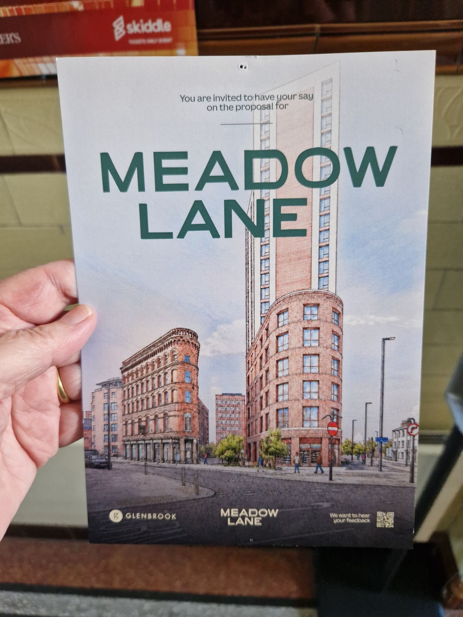 A leaflet depicting the proposed tower for Meadow Lane inviting commentary.