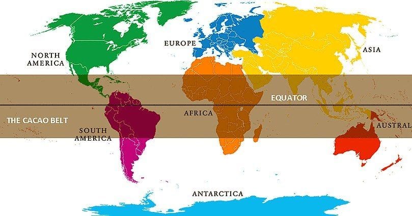 Where should our next bar come from?? 🍫 🌍 . This is the 'Cocoa Belt'. .  The cocoa belt is a narrow band 20 degrees either side of the equator. Cacao  plants …