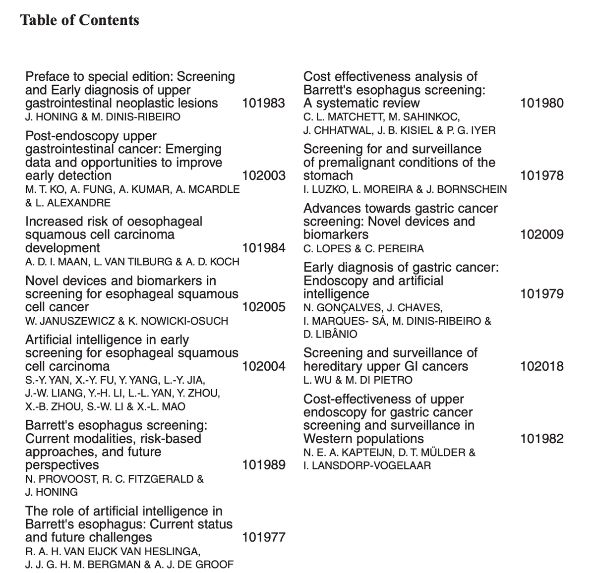 Screening and early diagnosis of upper GI neoplastic lesions: dedicated journal issue