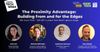 Event poster for London Tech Week event for the Proximity Advantage with four photos for speakers and moderator.