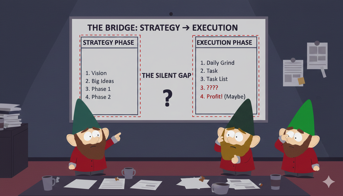 Disconnected puzzle pieces representing the silent gap where strategy gets lost between leadership and execution