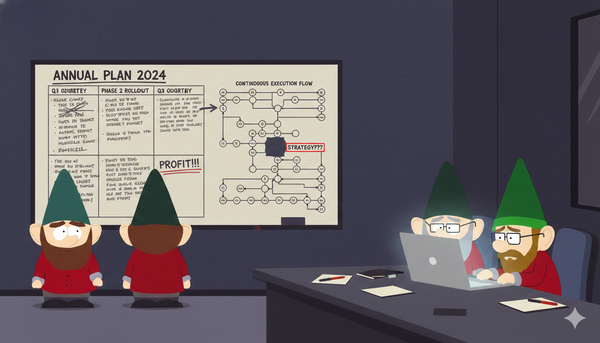 A sleek, modern digital workspace featuring a violet holographic coil metaphor for execution and momentum, set against a dark, professional background.