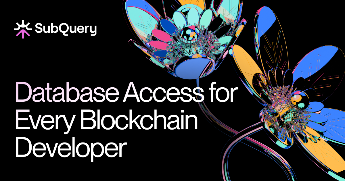 SubQuery illustration promoting database access for every blockchain developer, highlighting easier on-chain data queries.