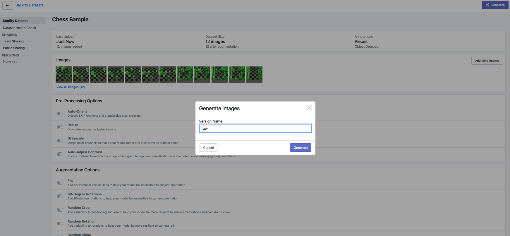 Roboflow Screenshot: Generate Images dialog.