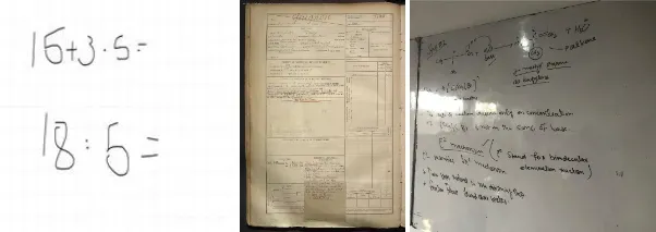 Source (left to right): Math symbols dataset, historical document segmentation dataset, and a whiteboard handwritten text detection dataset