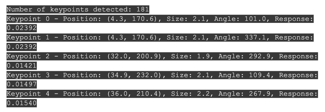 Number of keypoints detected