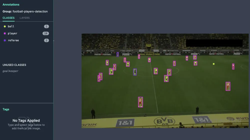 object detection on a soccer field example