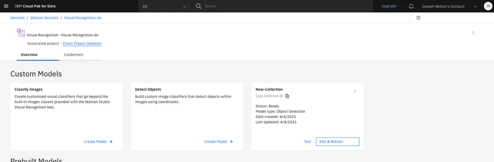 Select your project in IBM Visual Recognition.