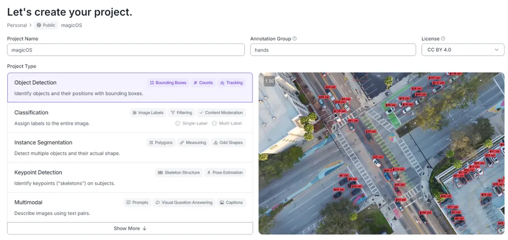 create a new project in Roboflow