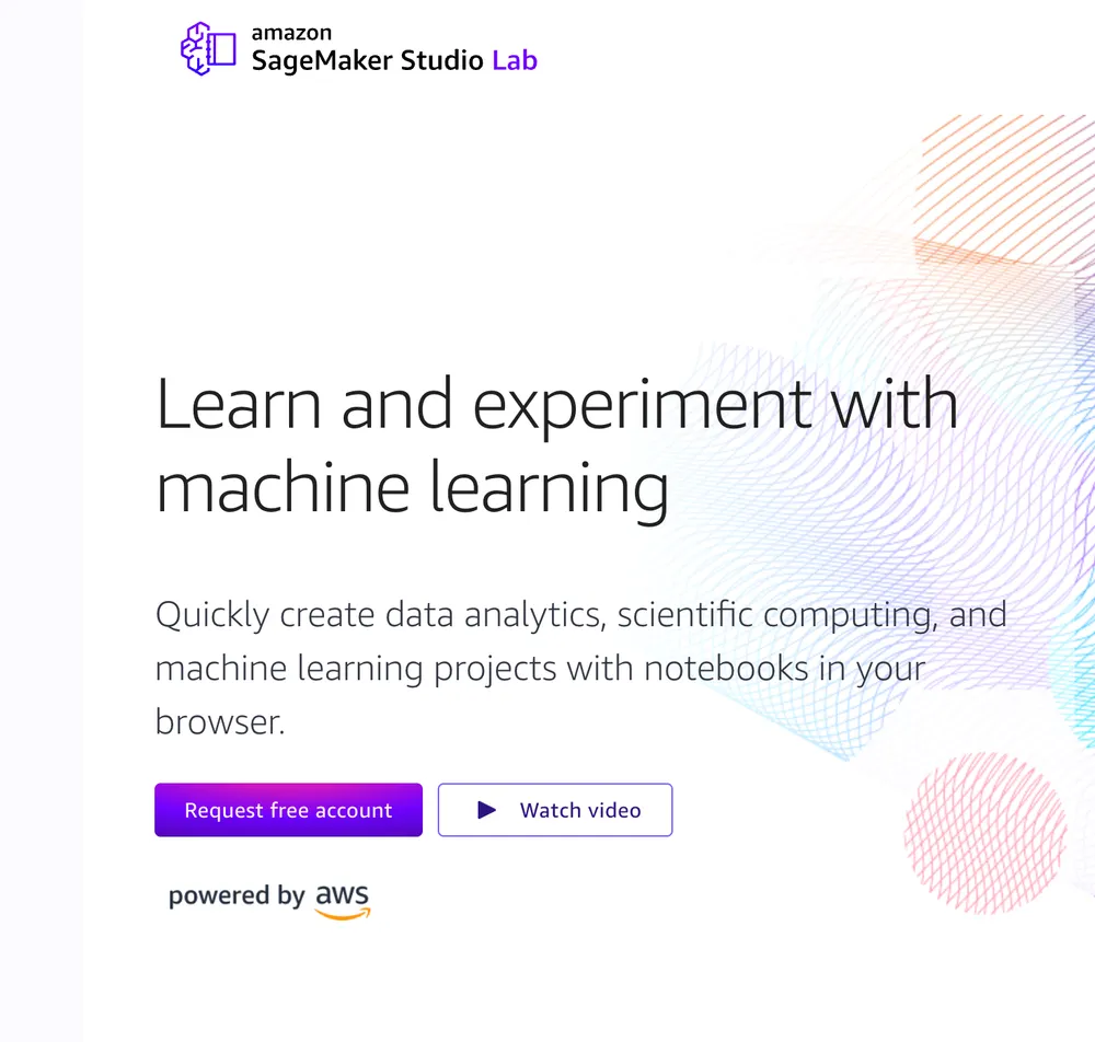 The landing page for SageMaker Studio Lab