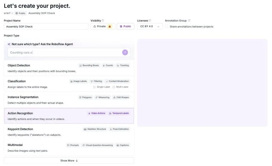 Creating an Action Recognition project in Roboflow