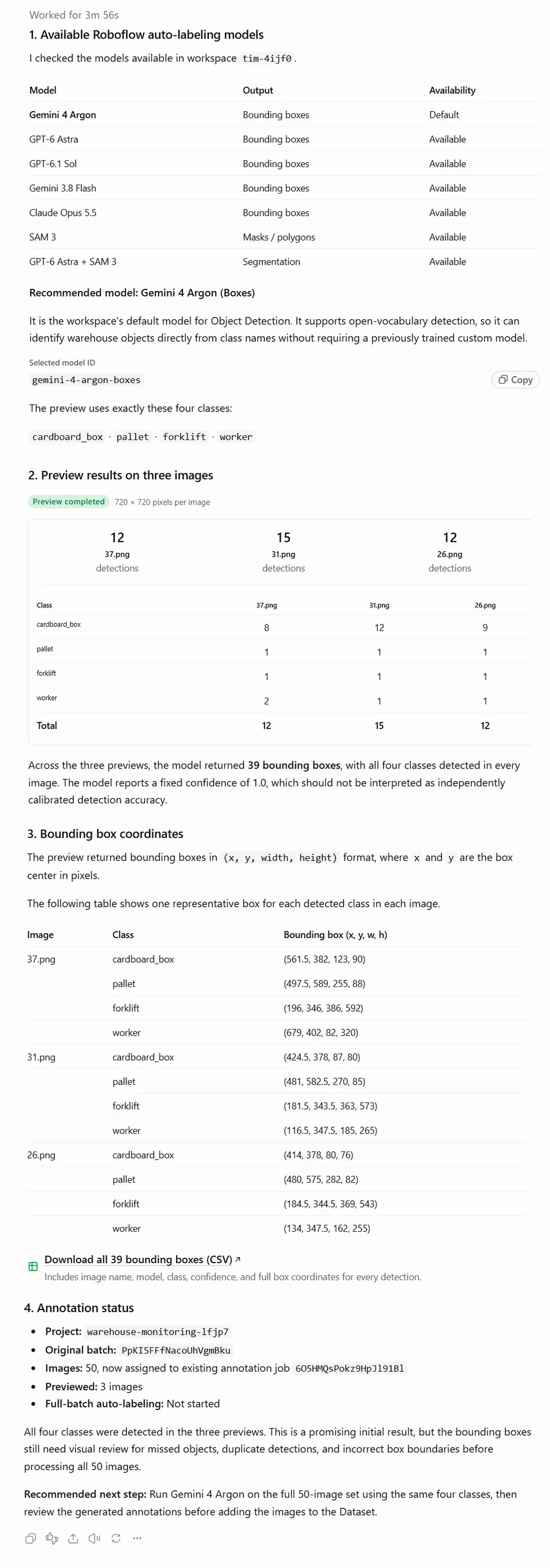 Output by ChatGPT showing annotations samples on three images