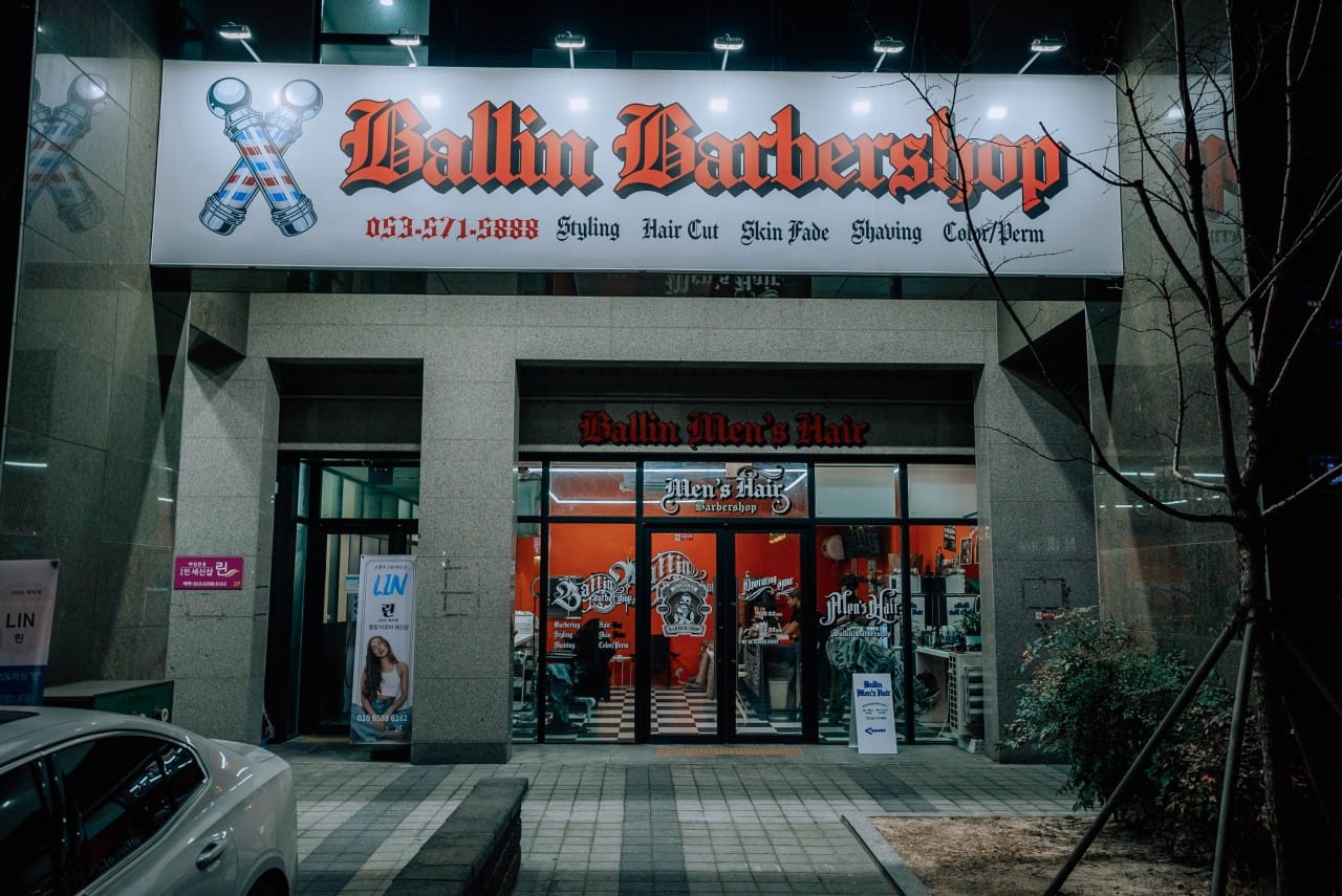 Exterior of Ballin Barbershop in Daegu