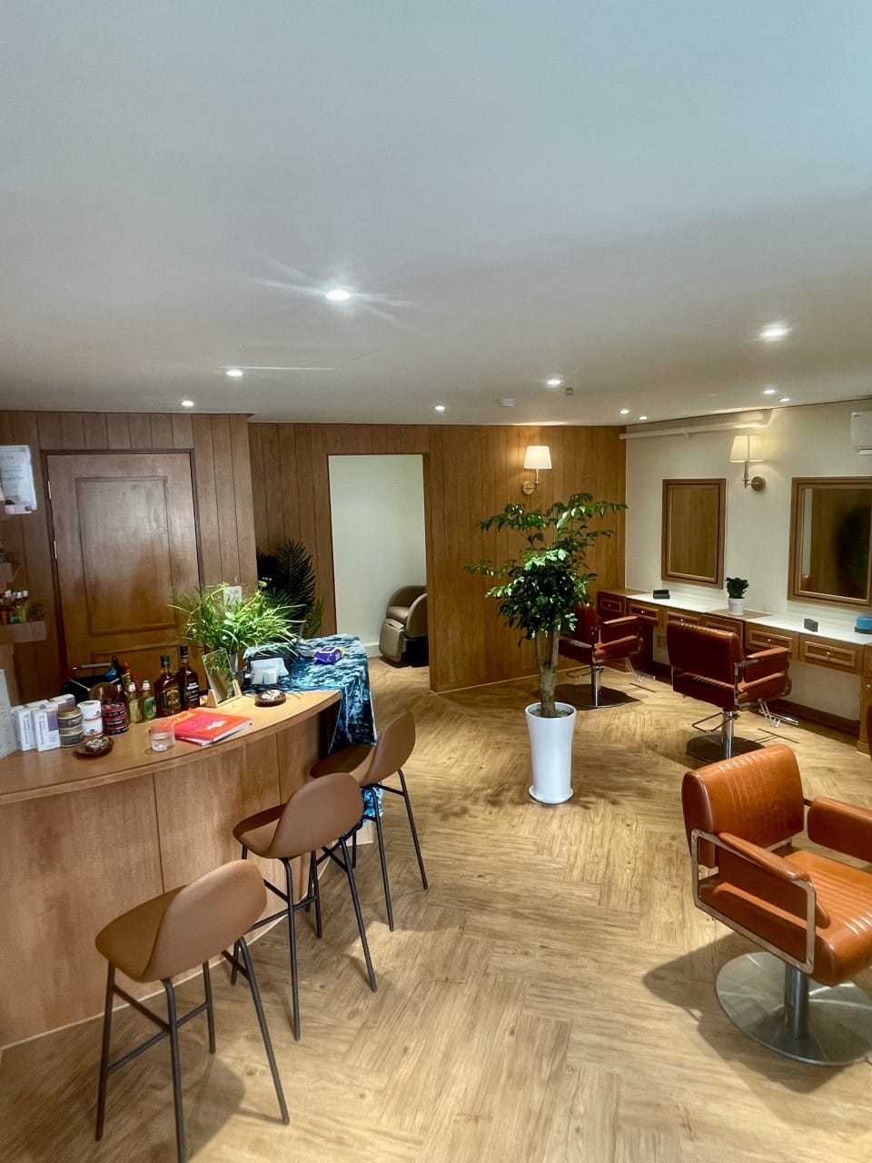 An image of the interior of DCREW Barbershop in Seoul