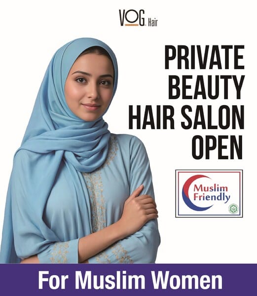 An image depicting a Muslim-friendly hair salon in Seoul