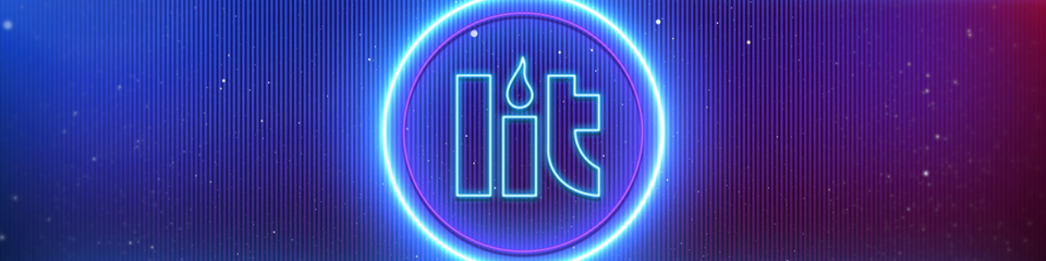 Lit Lounge Itaewon neon logo with flame icon on gradient nightlife background