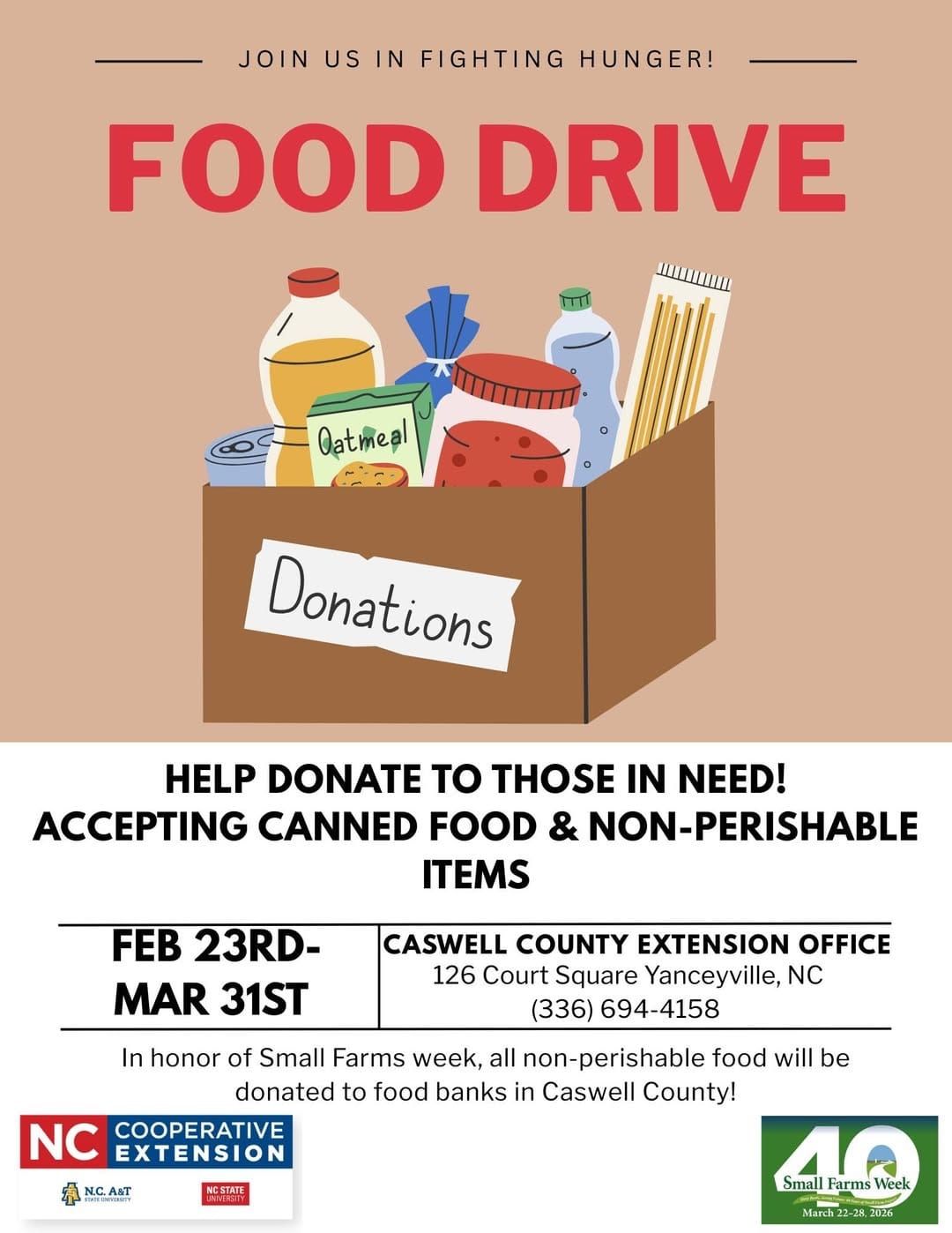 Extension Hosting Food Drive in Honor of Small Farms Week