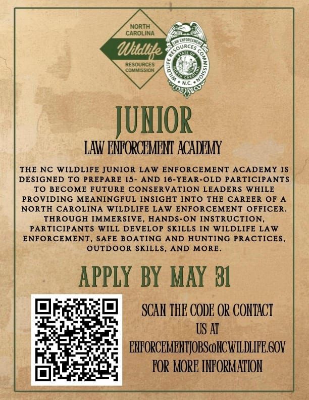 Teens Aged 15-16 Invited to Apply for NC Wildlife Junior Law Enforcement Academy