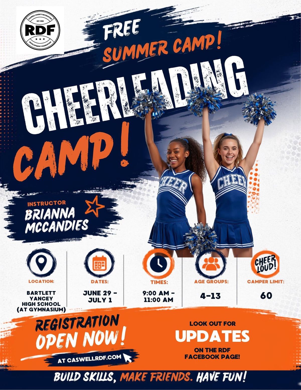 Registration Open for RDF  Cheer Camp June 29-July 1
