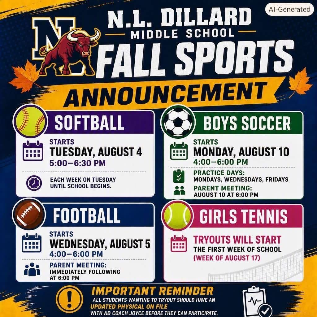Dillard Announces Tryouts and Conditioning for Fall Sports