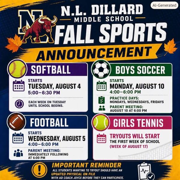 Dillard Announces Tryouts and Conditioning for Fall Sports