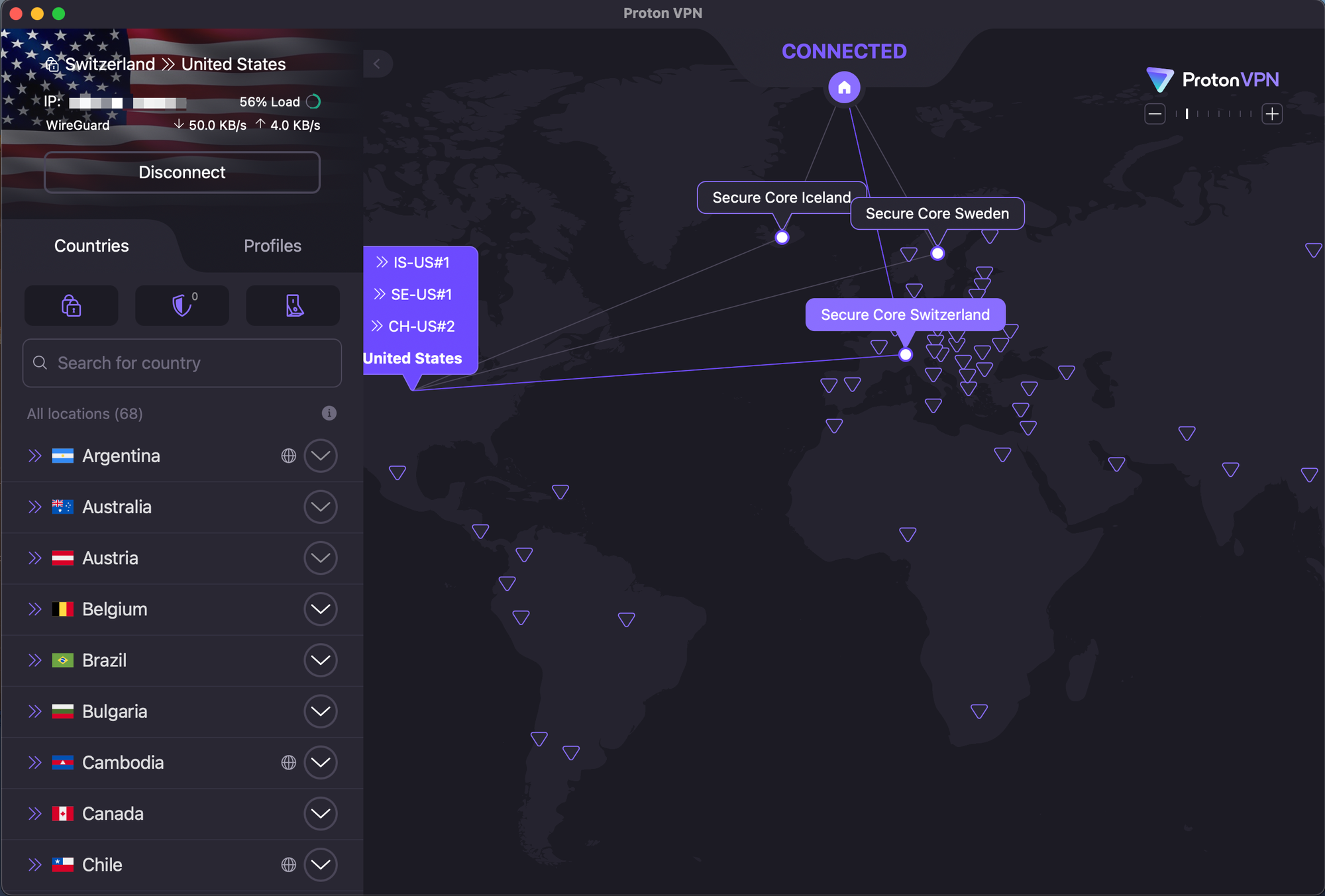 proton vpn client secure core screenshot