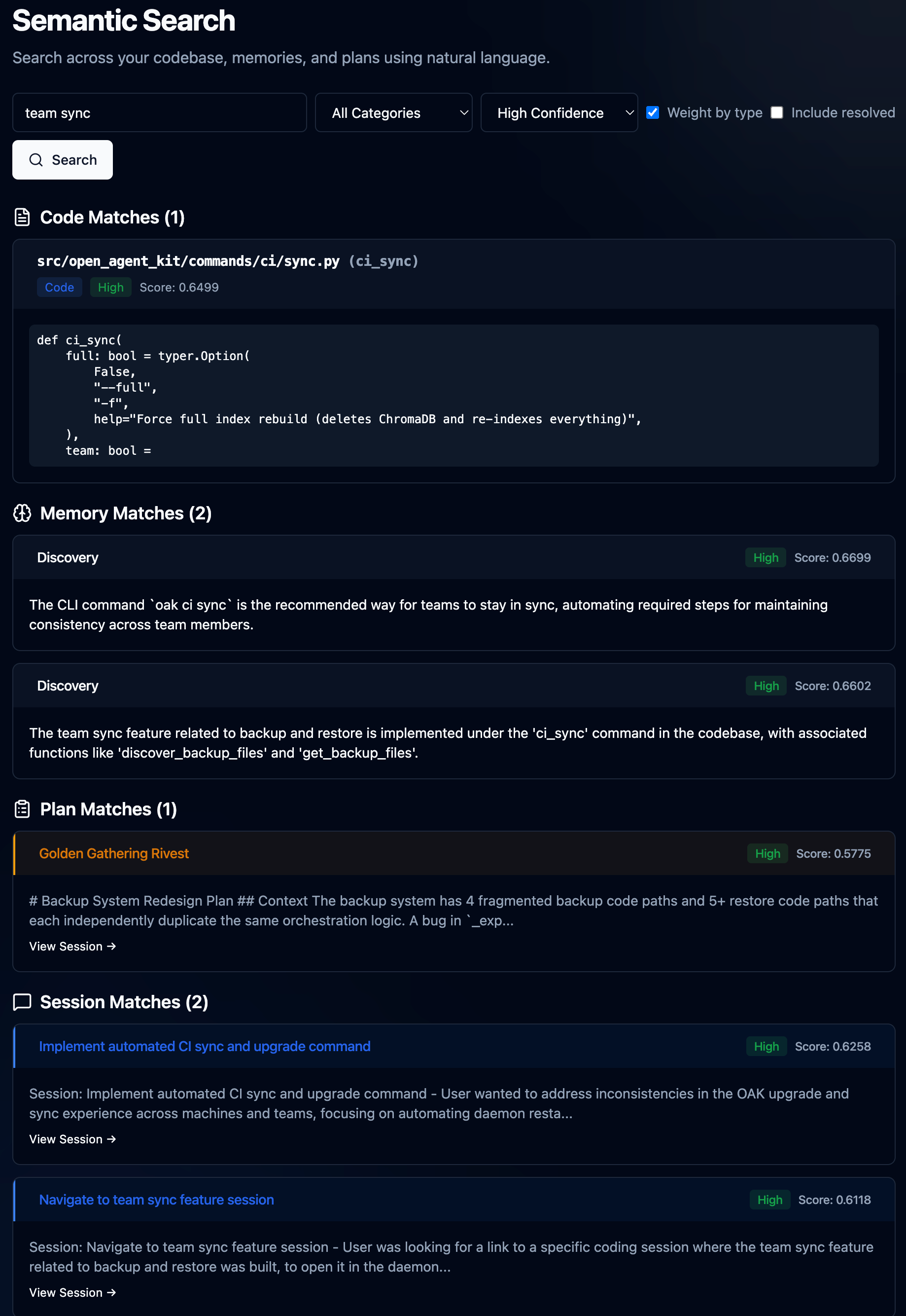 The OAK Semantic Search Interface