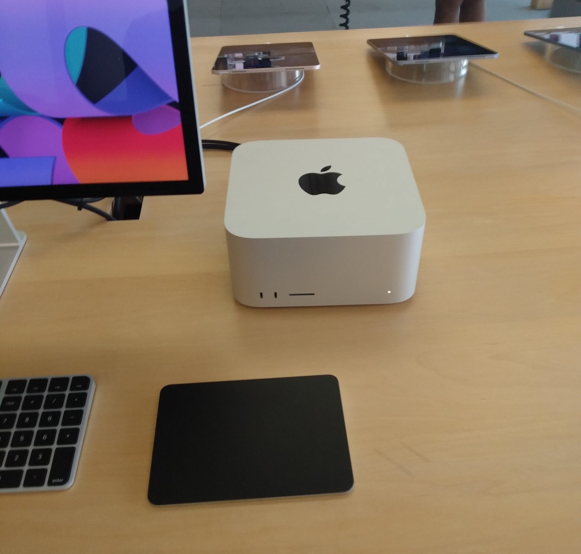Mac Studio with Studio Display, Magic Keyboard, and Magic Trackpad in Apple Store
