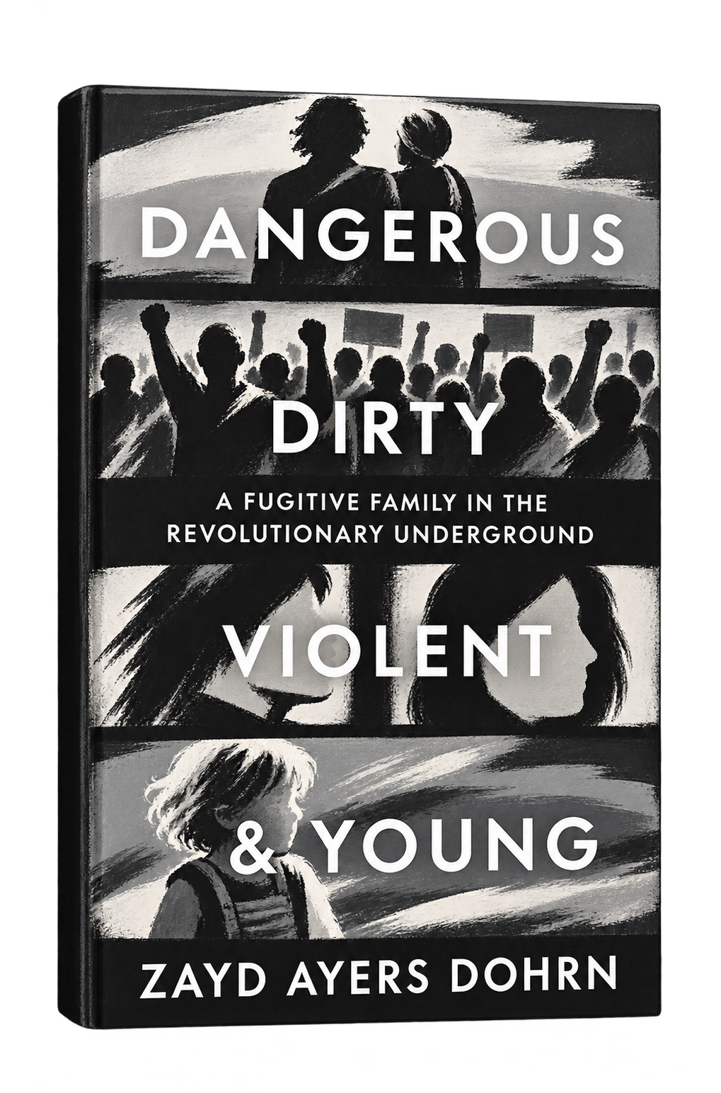 Merion West brush-and-ink illustration of Dangerous, Dirty, Violent, and Young by Zayd Ayers Dohrn