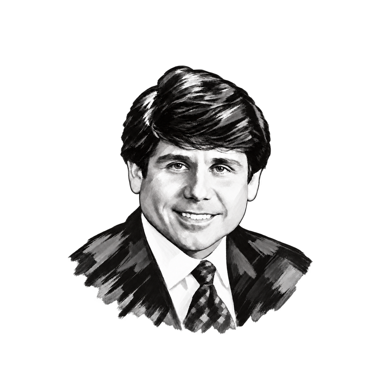 Brush-and-ink portrait of Rod Blagojevich