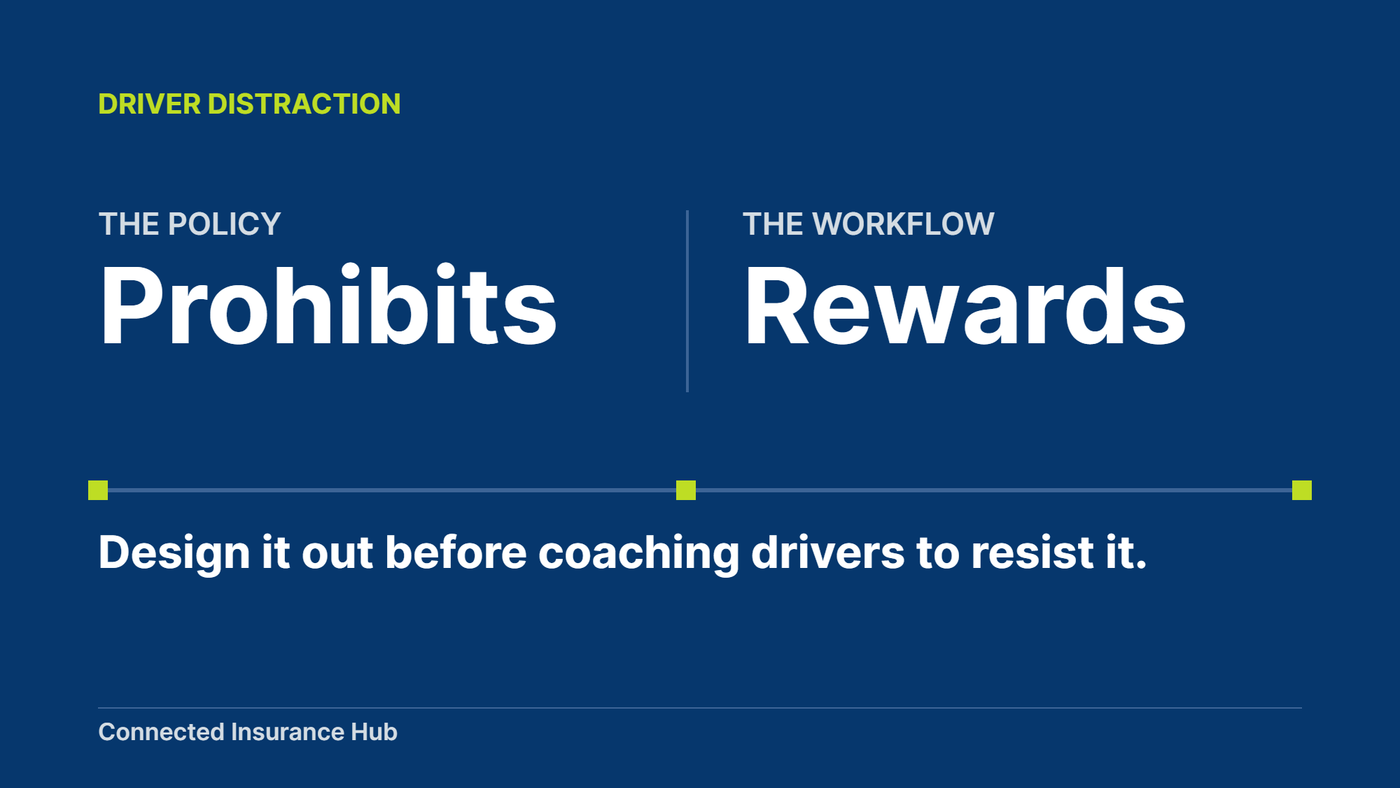 The policy prohibits, the workflow rewards: design it out before coaching drivers to resist it