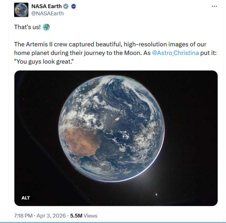 நிலவுக்கு பயணத்தை மேற்கொண்டுள்ள விண்வெளி வீரர்களால் எடுக்கப்பட்ட பூமியின் முதல் புகைப்படம்!