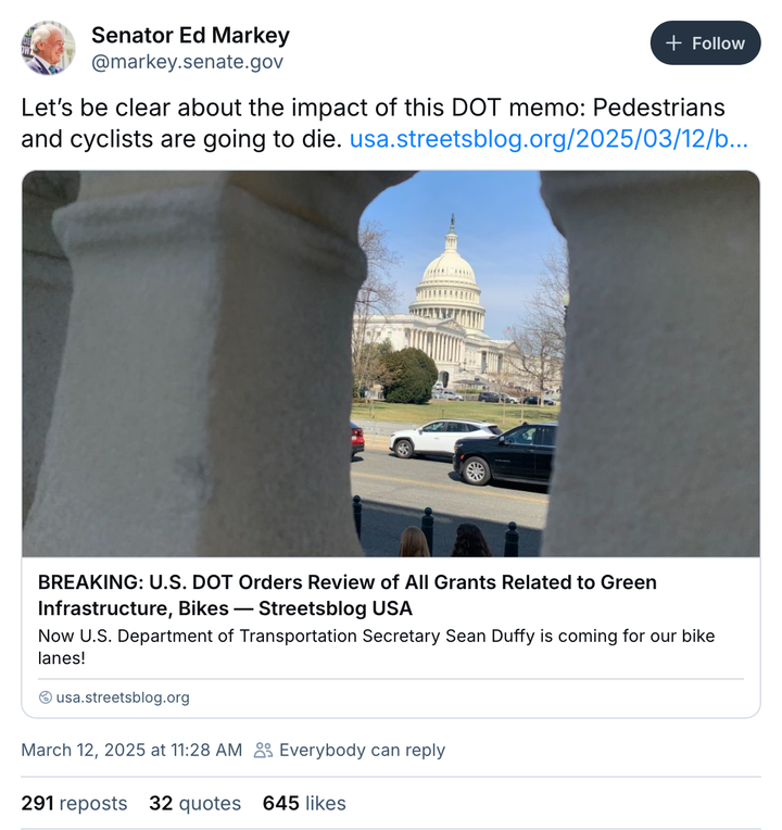 Trump's Secretary of Transportation orders review of the USDOT grant that Alameda already won