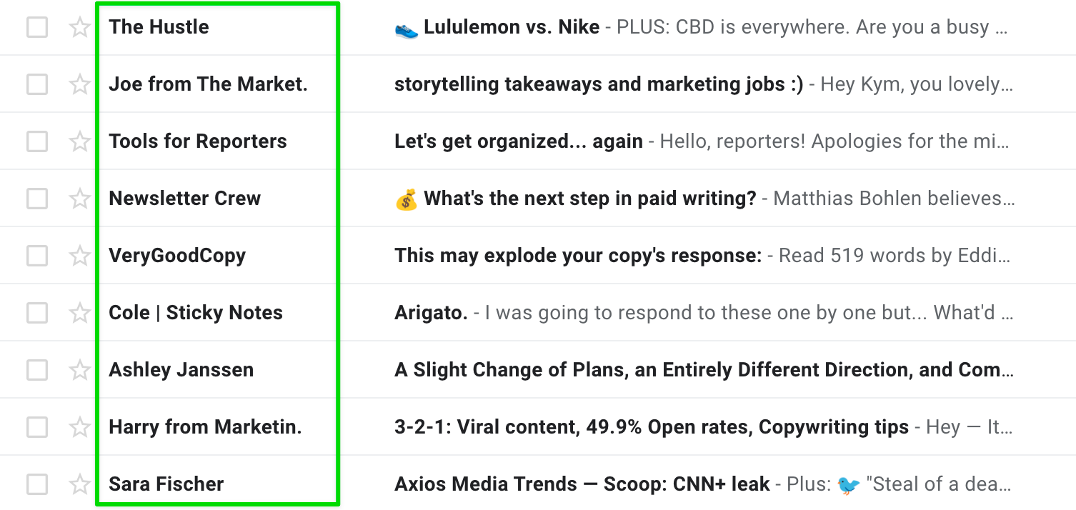 an example of sender names in gmail