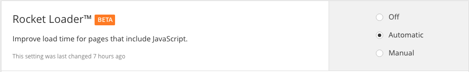 Rocket Loader section in Cloudflare.