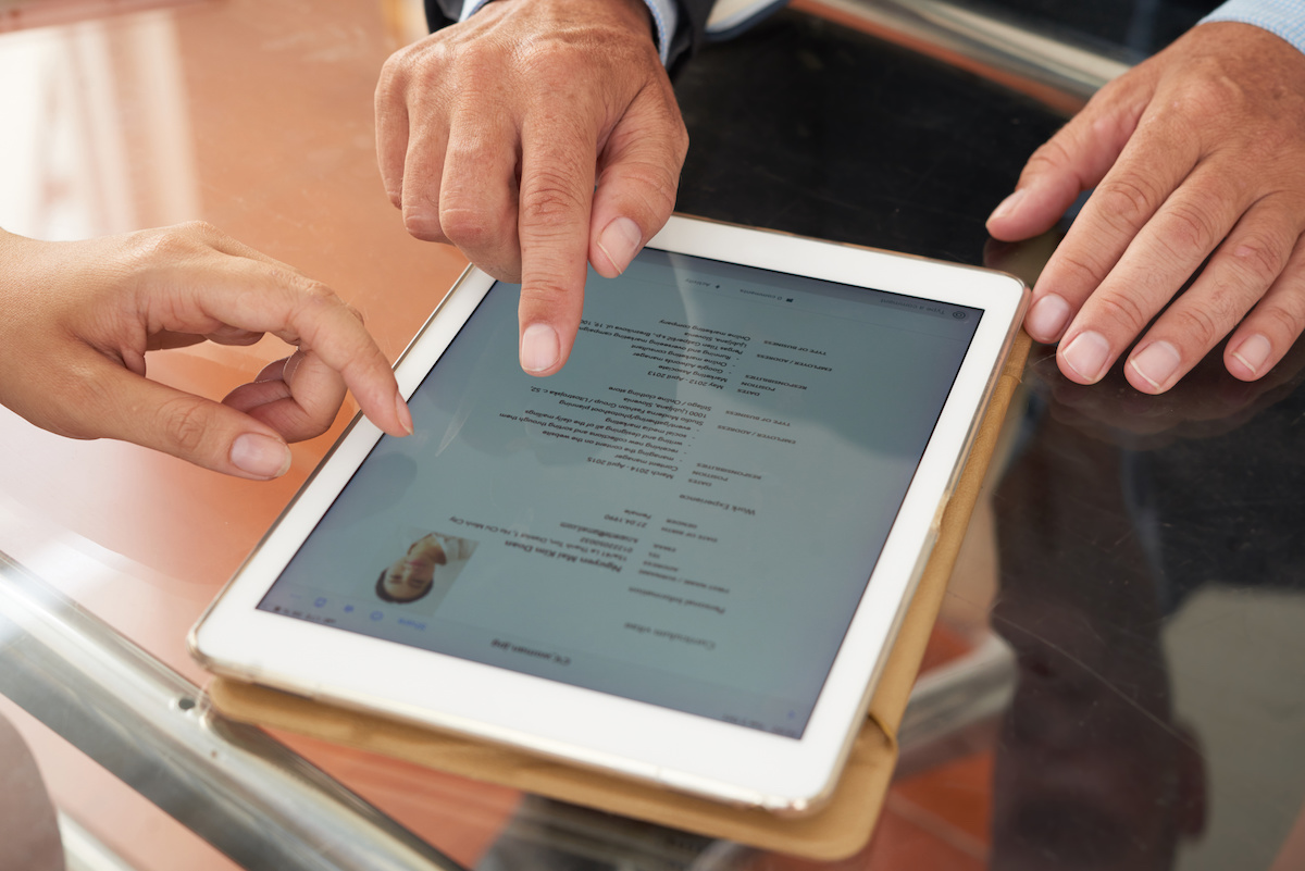 Professional resume on an iPad