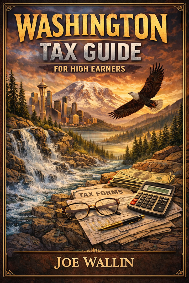 Washington State tax planning illustration with Space Needle and tax forms